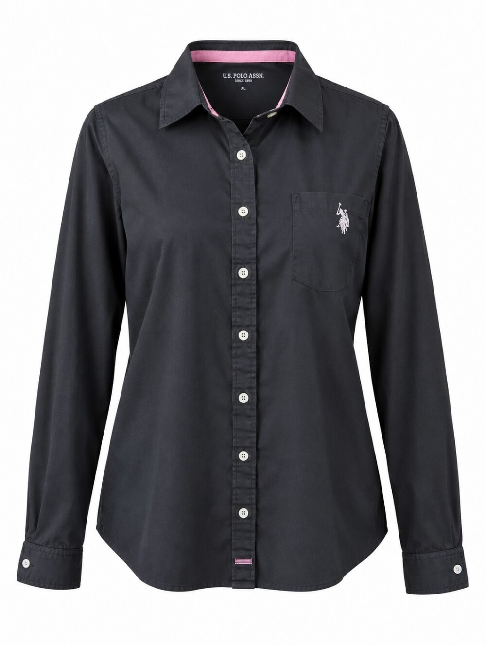 U.S. POLO ASSN. | Anthracite Black Stretch Poplin Logo Button Down Shirt | XL